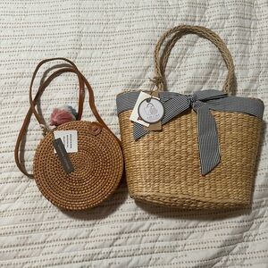 Straw Tote and Round Crossbody Bag Set